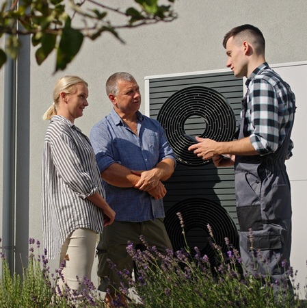 Mann Frau Handwerker Wärmepumpe